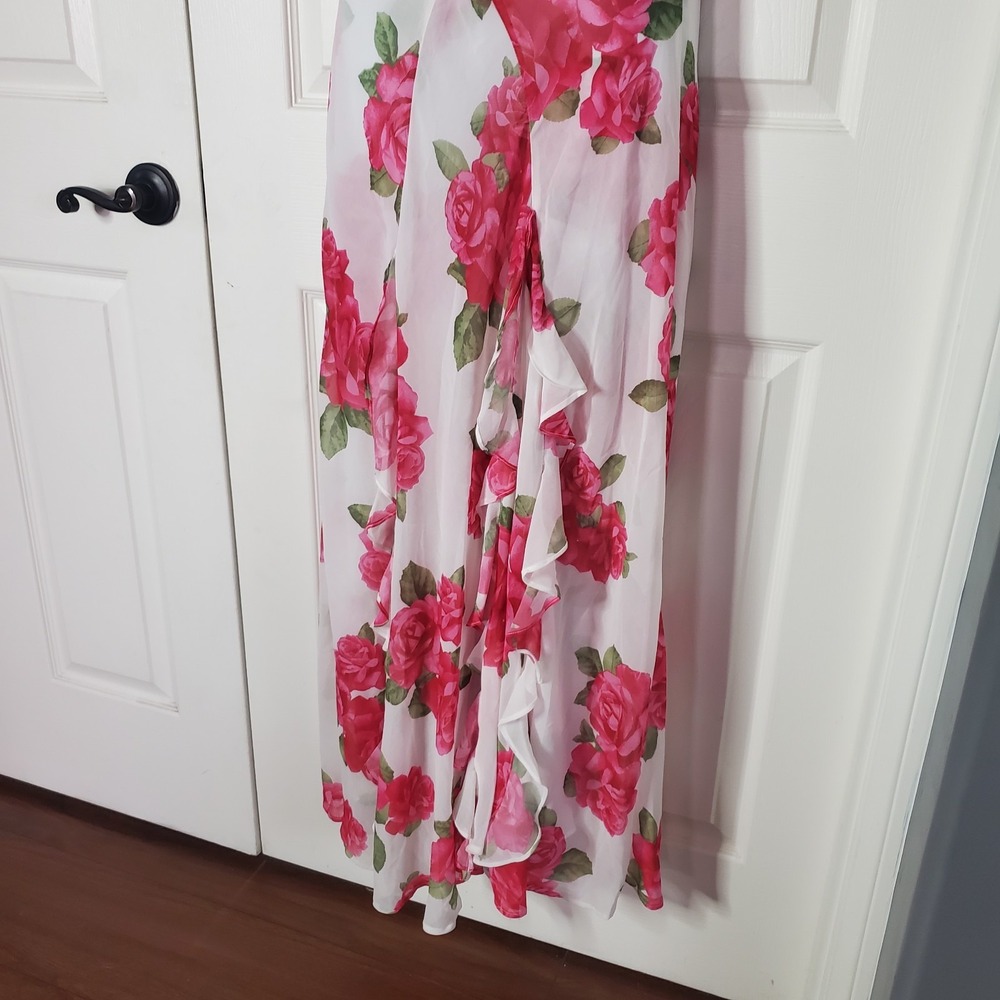 Betsy Johnson X Forever 21 Floral Rose Maxi Dress White Pink Cowl Neck Fairy Sm - Picture 5 of 11